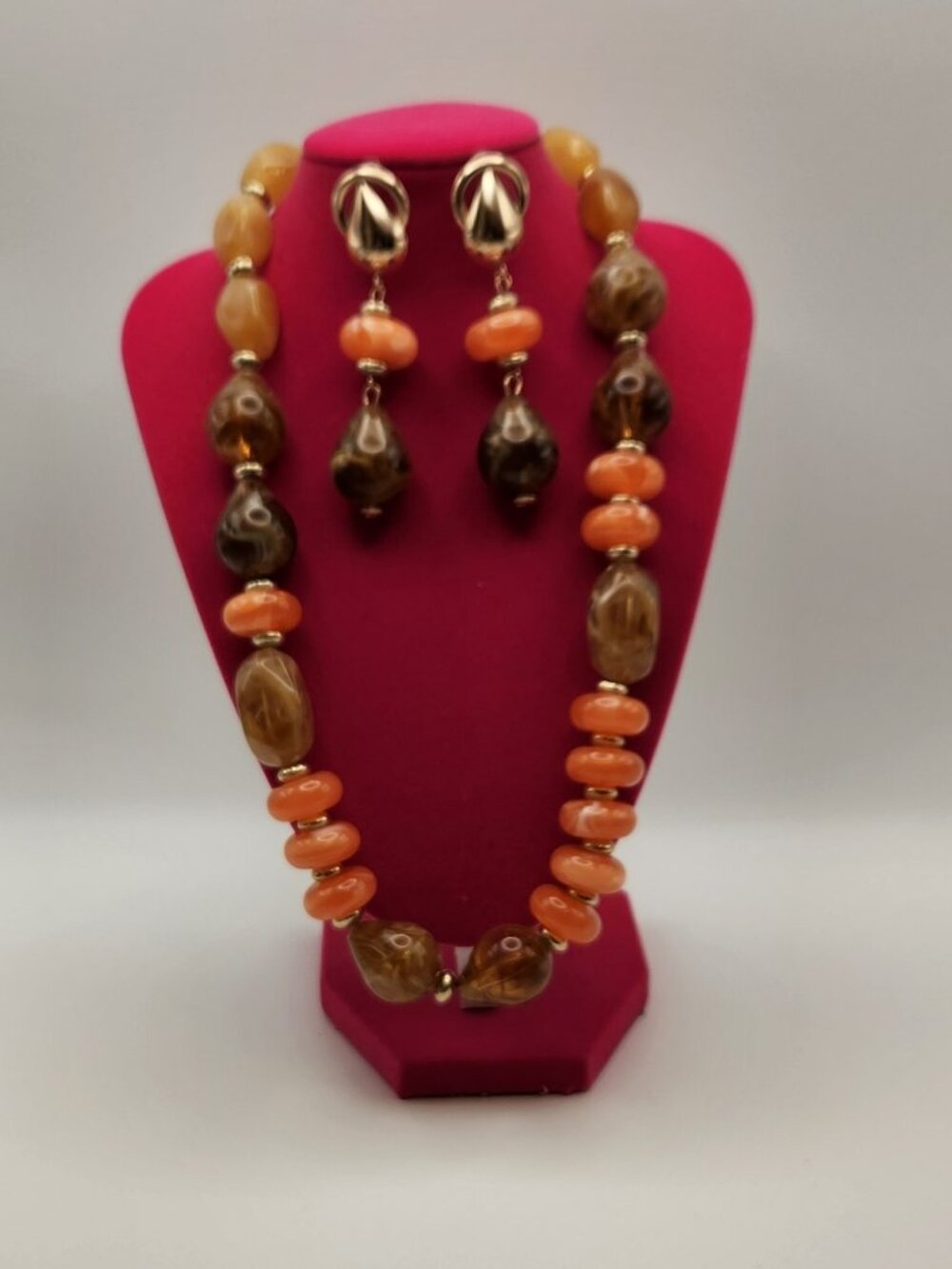 3 for $18 necklace & earring set orange & brown gold tone NIP